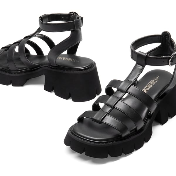 Rugged Lug Platform Sandals - BLACK - 5